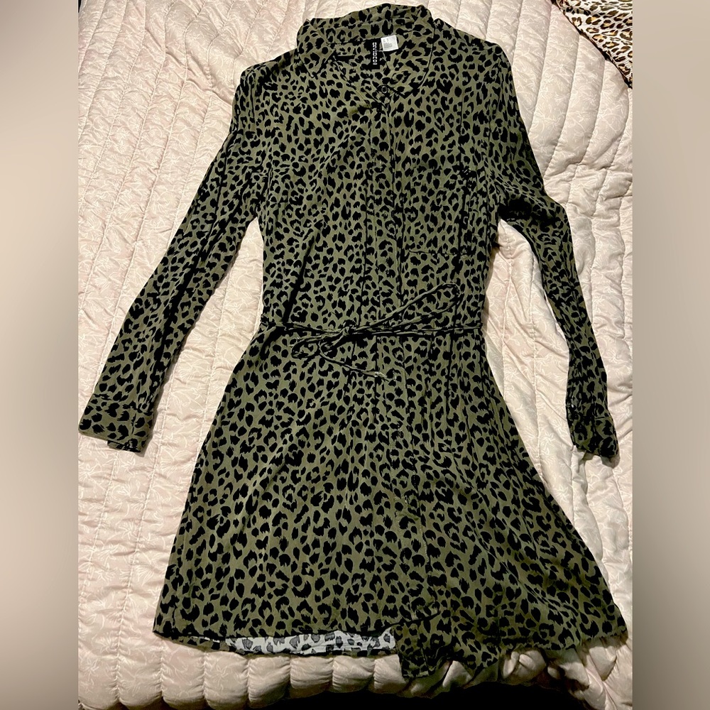 Divided Green cheetah print Woman’s dress top size 10